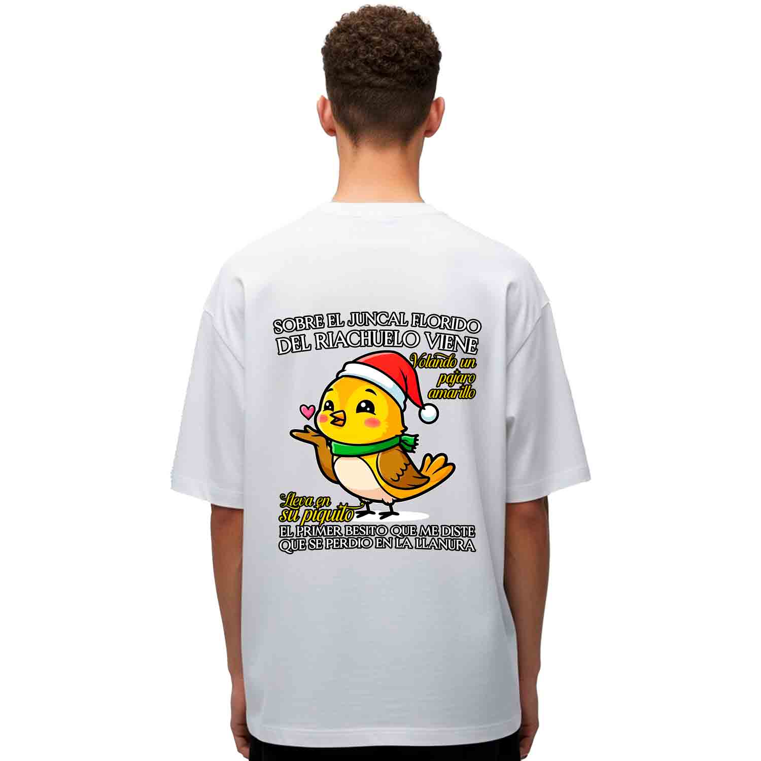 SOBRE EL JUNCAL FLORIDO DEL RIACHUELO VIENE VOLANDO UN PÁJARO AMARILLO.