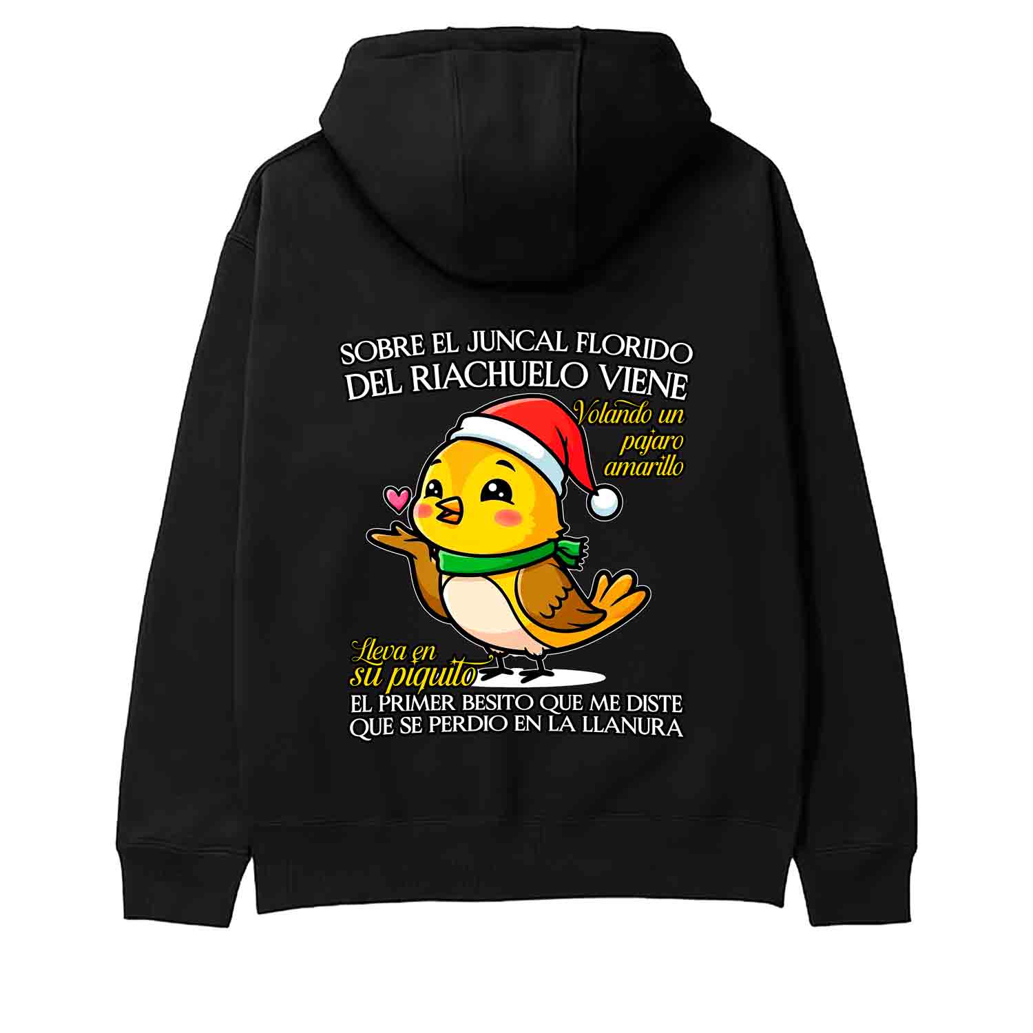 SOBRE EL JUNCAL FLORIDO DEL RIACHUELO VIENE VOLANDO UN PÁJARO AMARILLO.